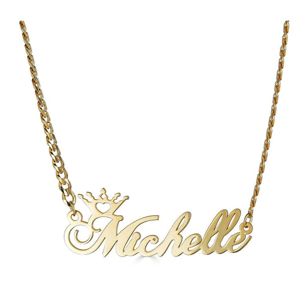 Ari&Lia CURB CHAINS 18K Gold Over Silver Celebrity Inspired Single High Polish Script Name Necklace With Curb Chain NP30568-Curb-GPSS