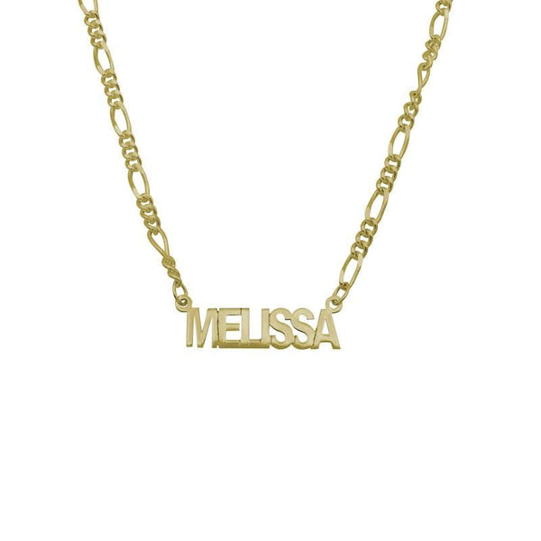 Ari&Lia CURB CHAINS 18K Gold Over Silver Kids Block Name Necklace with Figaro Chain NP5-KIDS-FIGARO-GPSS