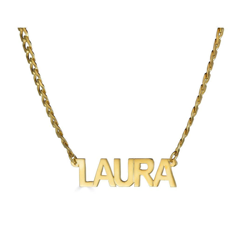 Ari&Lia CURB CHAINS 18K Gold Over Silver Single Block High Polish Name Necklace With Curb Chain NP5-Curb-GPSS