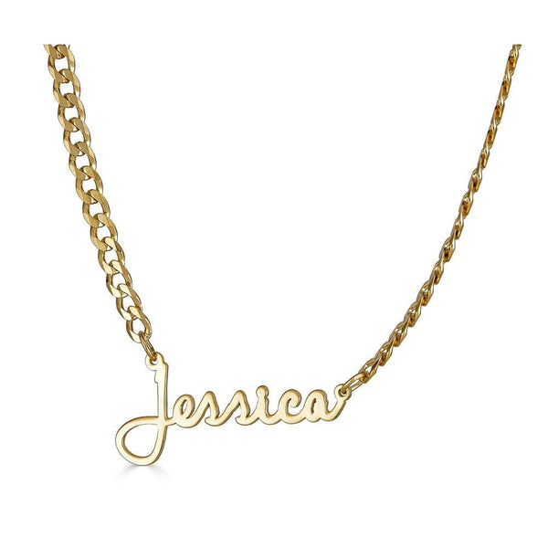 Ari&Lia CURB CHAINS 18K Gold Over Silver Single High Polish Script Name Necklace With Curb Chain NP30543-Curb-GPSS