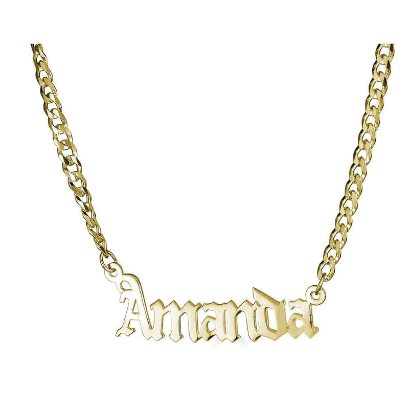 Ari&Lia CURB CHAINS 18K Gold Over Silver Single Plate High Polish Gothic Name Necklace With Curb Chain NP30578-Curb-GPSS