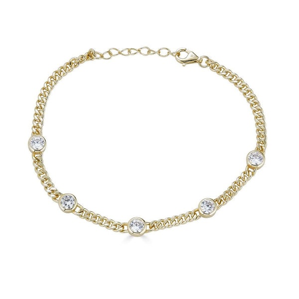 Ari&Lia Delicate Bracelets 18K Gold Over Silver Curb Chain Cz Bracelet 10012-GPSS