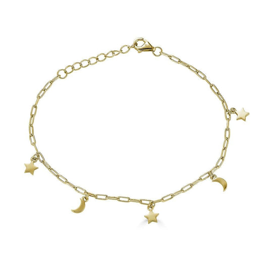 Ari&Lia Delicate Bracelets 18K Gold Over Silver Paper Clip Star And Moon Bracelet 10017-GPSS