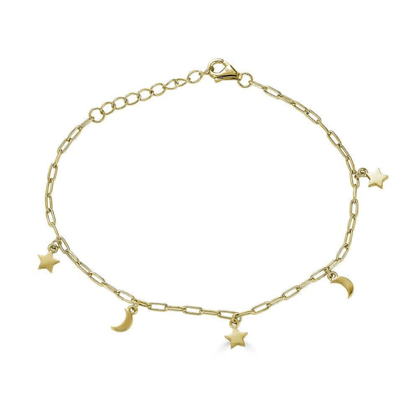 Ari&Lia Delicate Bracelets 18K Gold Over Silver Paper Clip Star And Moon Bracelet 10017-GPSS