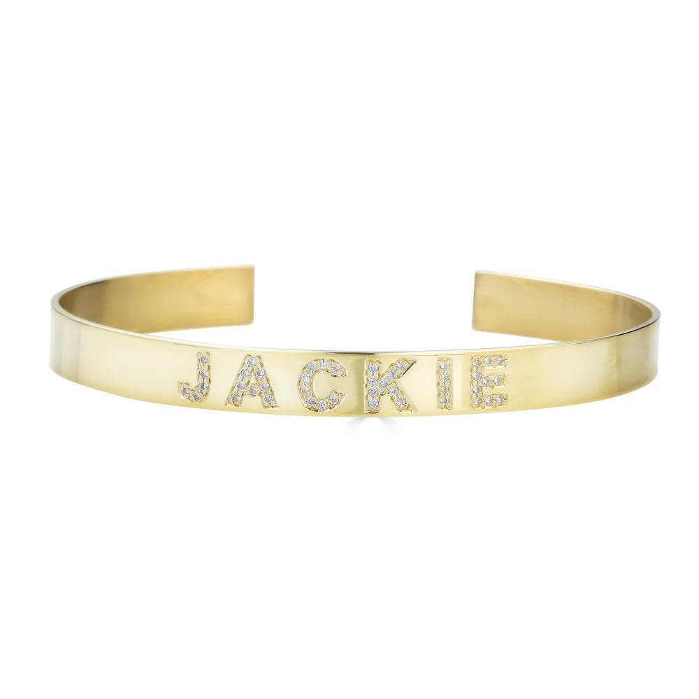 Ari&Lia Delicate 18K Gold Over Silver Customize Diamond Bangle ZB5036-DIAM-GPSS