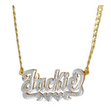 Ari&Lia Double Plated Necklaces 18K Gold Over Silver Diamond Accent Double Name Necklace With Double Heart on Curb Chain 08Q4023-CURB-GPSS