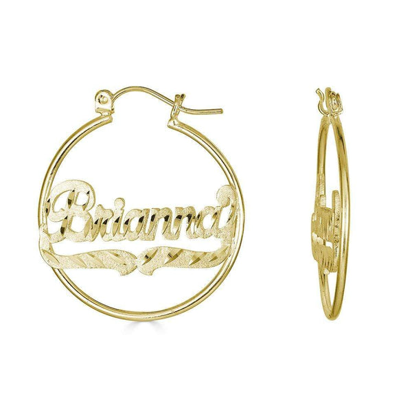 Ari&Lia Hoop Earrings 18K Gold Over Silver Script Hoop Name Earrings with Diamond Cut NE90604-GPSS