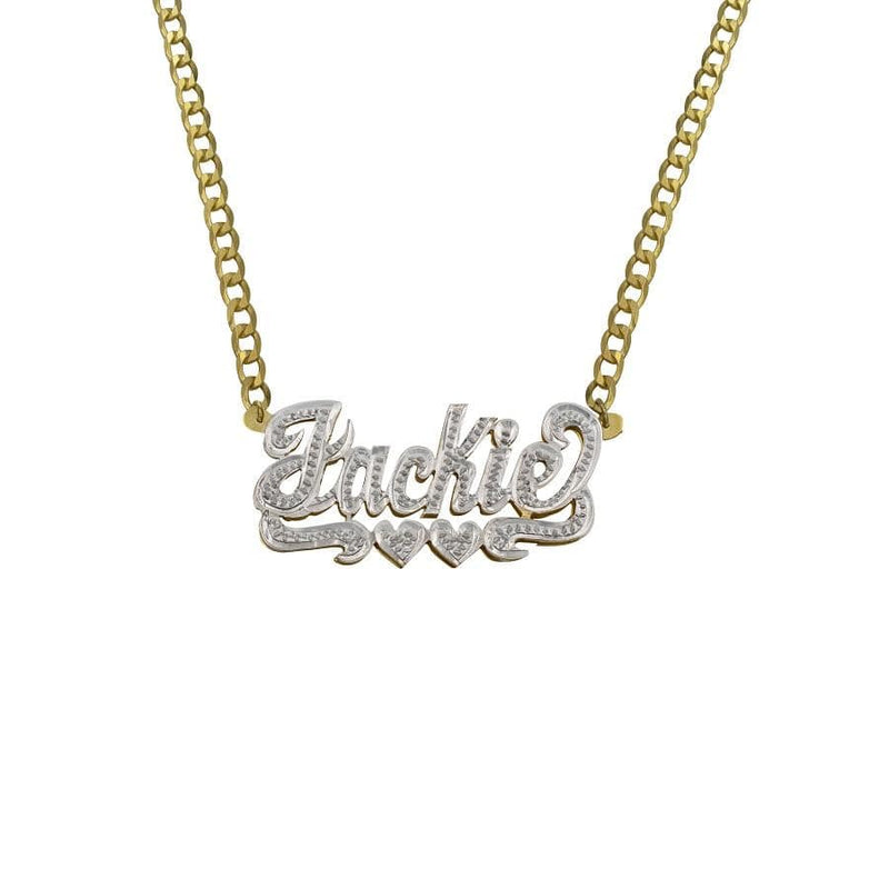 Ari&Lia Kids Name Necklace 18K Gold Over Silver Double Plate Kids Name Necklace With Curb Chain 08Q4023-KIDS-GPSS