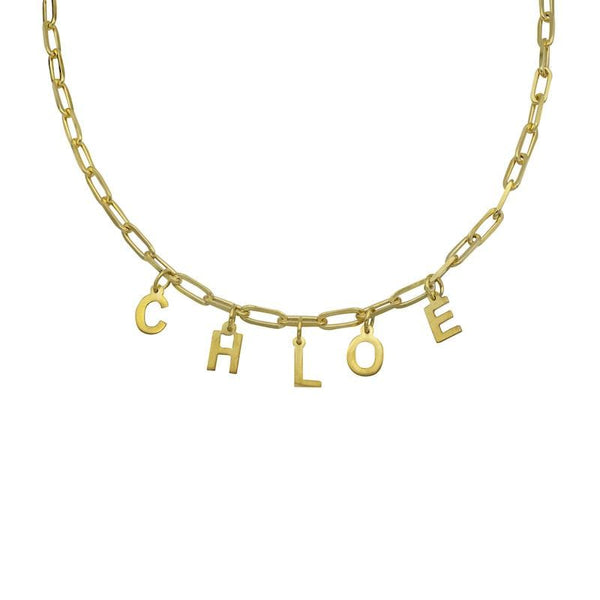 Ari&Lia Kids Name Necklace 18K Gold Over Silver Kids Paper Clip Necklace with Block Letters P5050-KIDS-GPSS