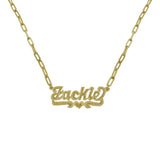 Ari&Lia Kids Name Necklace 18K Gold Over Silver Paper Clip Kids Single Name Necklace With Diamond Accent. 873-PPC-KIDS-GPSS