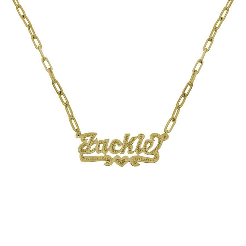 Ari&Lia Kids Name Necklace 18K Gold Over Silver Paper Clip Kids Single Name Necklace With Diamond Accent. 873-PPC-KIDS-GPSS