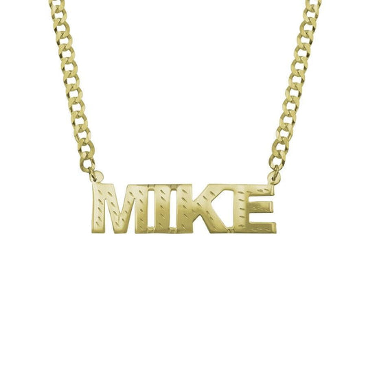 Ari&Lia KIDS 18K Gold Over Silver Single Plated Block Kids Name Necklace With Curb Chain. 876-KIDS-GPSS