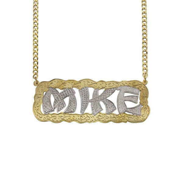 Ari&Lia MENS 18K Gold Over Silver Men's Funky Double Name Necklace with Curb Chain
