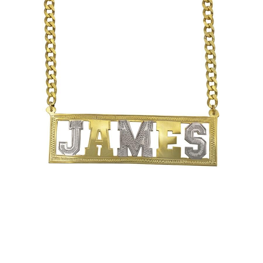 Ari&Lia MENS 18K Gold Over Silver MENS SINGLE BLOCK NAME NECKLACE WITH CURB CHAIN GF-135-GPSS