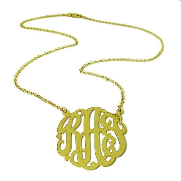 Ari&Lia Monogram & Trendy 18K Gold Over Silver 1.25" Three Letter Script Monogram Necklace ZC90833L-A-GPSS