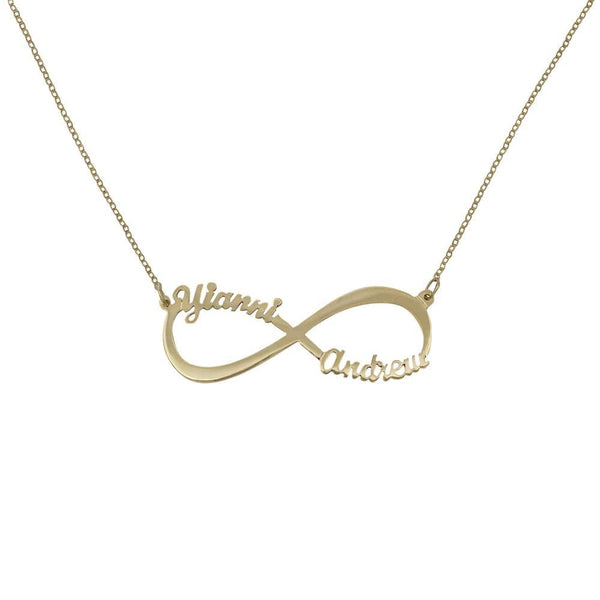 Ari&Lia Monogram & Trendy 18K Gold Over Silver 1.5” Script Infinity Couple Name Necklace NP30565-GPSS