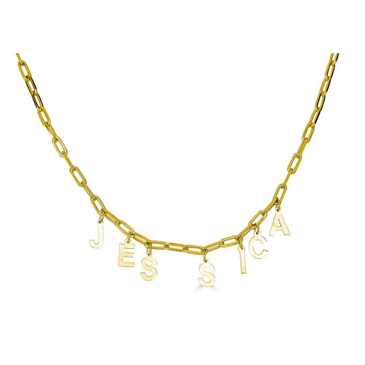 Ari&Lia PAPERCLIP COLLECTION 18K Gold Over Silver Block Spaced Out Name Necklace with Paper Clip Chain P5050-PPC-GPSS