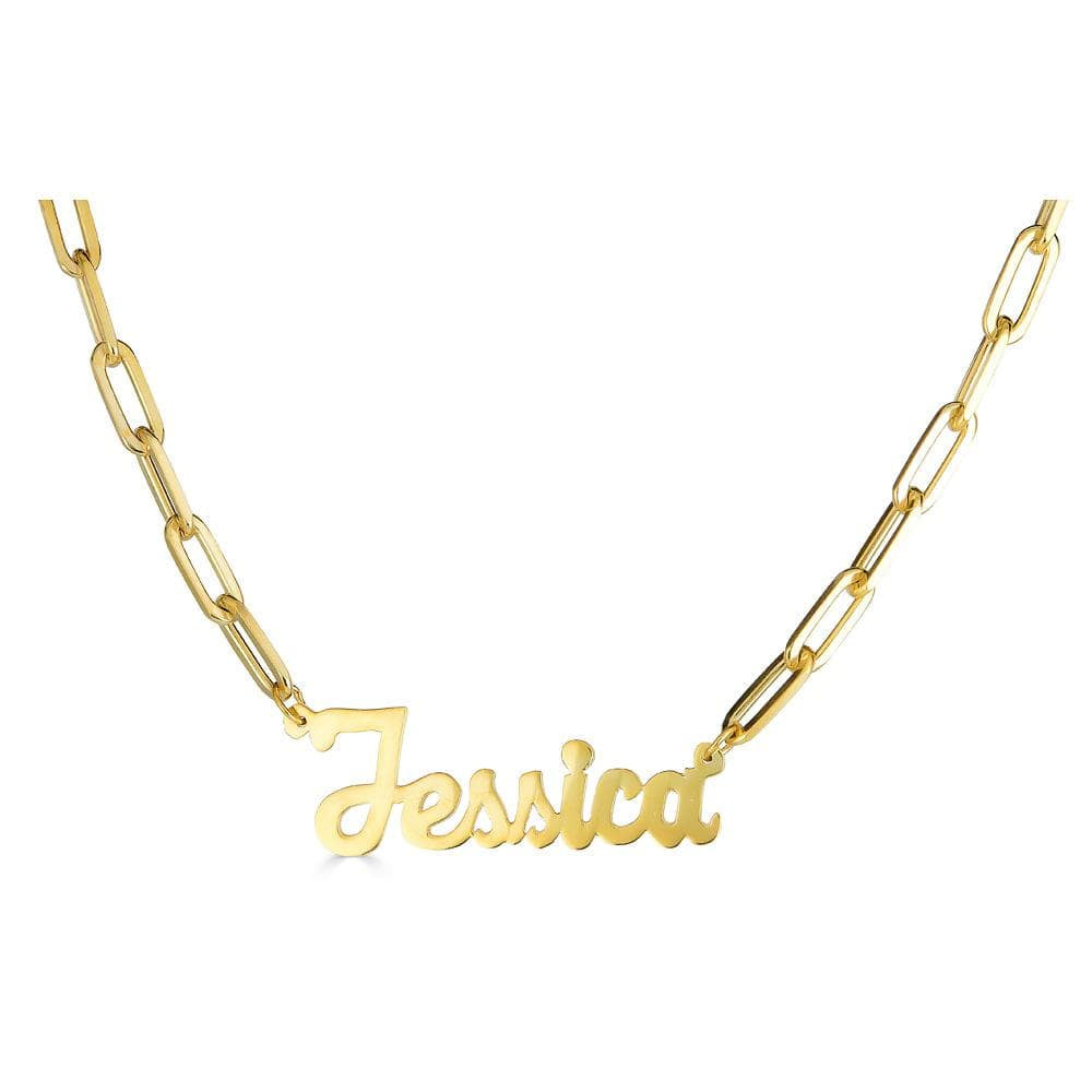 Ari&Lia PAPERCLIP COLLECTION 18K Gold Over Silver Single Plated Script High Polish Name Necklace with Paper Clip Chain NP90580-PPC-GPSS