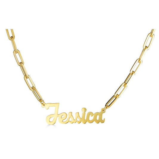 Ari&Lia PAPERCLIP COLLECTION 18K Gold Over Silver Single Plated Script High Polish Name Necklace with Paper Clip Chain NP90580-PPC-GPSS