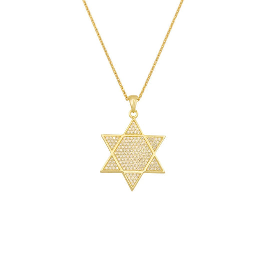 Ari&Lia PAPERCLIP COLLECTION 18K Gold Over Silver Star Of David Necklace with Cubic Zirconia 11021-SS