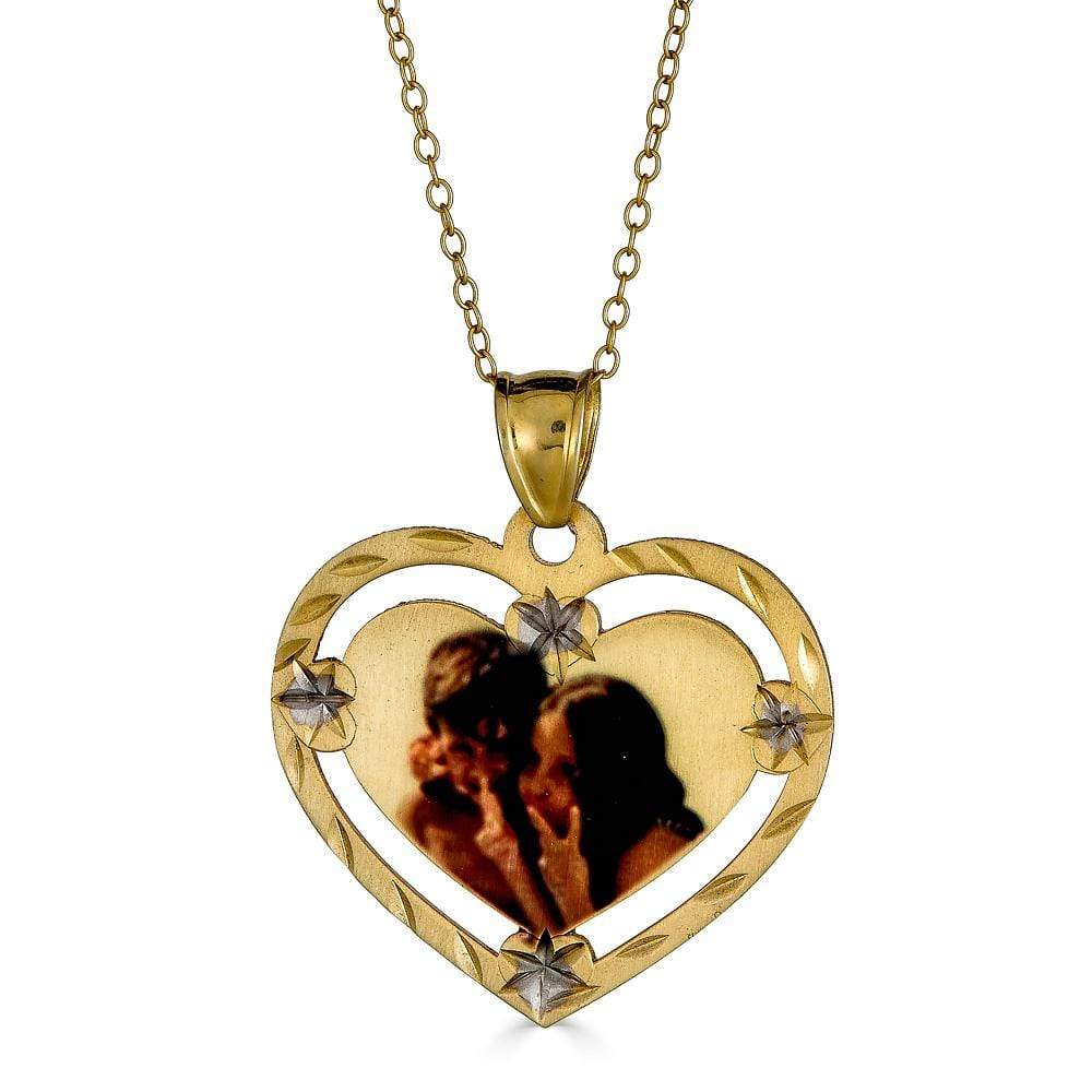 Ari&Lia Picture Pendants 18K Gold Over Silver Heart Shape Diamond Cut Edge Picture Pendant C90061-GPSS