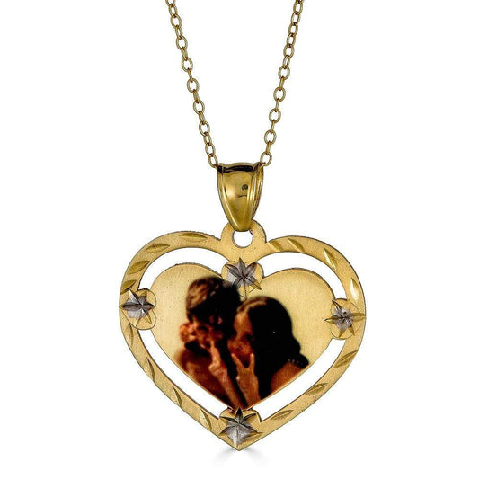 Ari&Lia Picture Pendants 18K Gold Over Silver Heart Shape Diamond Cut Edge Picture Pendant C90061-GPSS