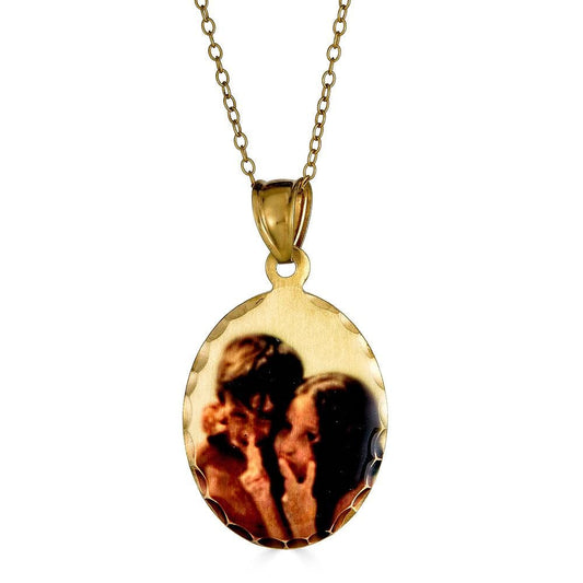 Ari&Lia Picture Pendants 18K Gold Over Silver Oval Diamond Cut Edge Picture Pendant C90571-GPSS