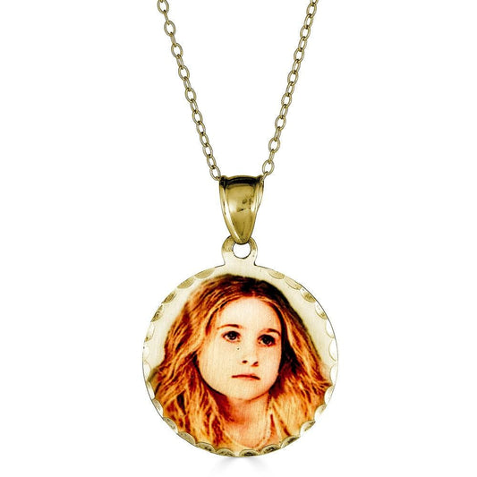 Ari&Lia Picture Pendants 18K Gold Over Silver Round Picture Pendant With Diamond Cut Edge C90565-GPSS