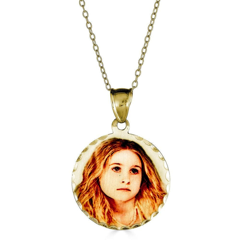 Ari&Lia Picture Pendants 18K Gold Over Silver Round Picture Pendant With Diamond Cut Edge C90565-GPSS