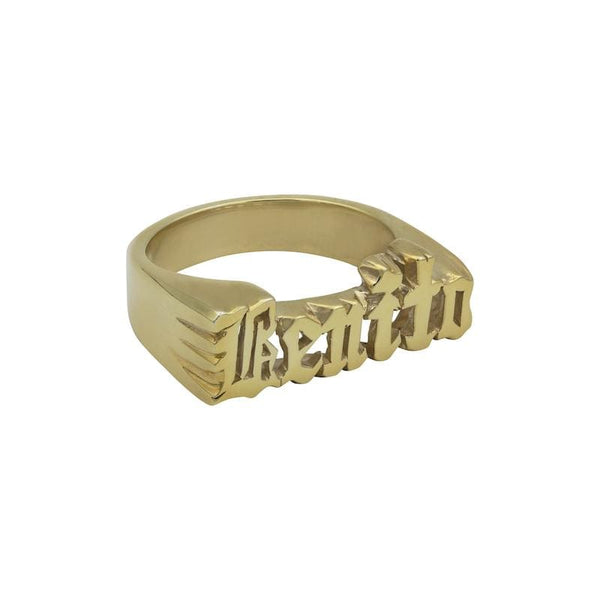 Ari&Lia Rings 18K Gold Over Silver Mens Script Name Ring NR30578-GPSS