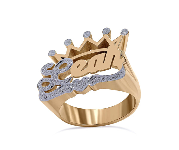 Ari&Lia Rings 18K Gold Over Silver Script Name Ring with Crown NR204-S-GPSS