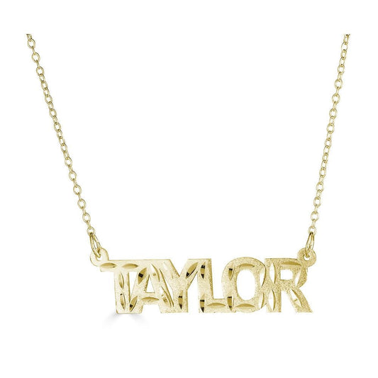 Ari&Lia Single 18K Gold Over Silver Single Block Name Necklace With Diamond Cut NP90581-GPSS