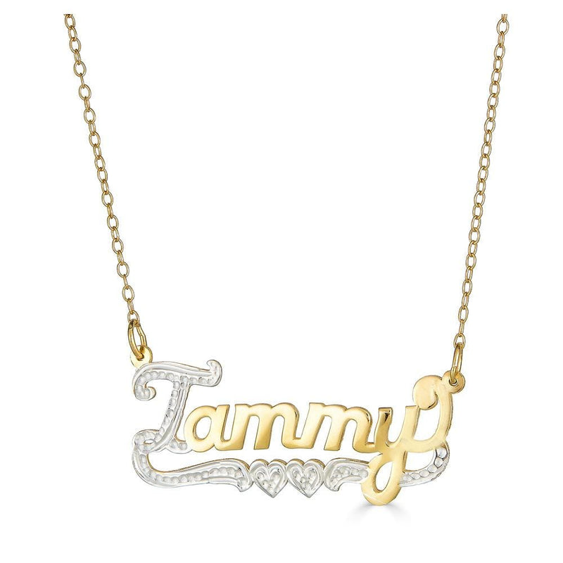 Ari&Lia Single 18K Gold Over Silver Single Name Necklace With Double Heart NP90556-GPSS