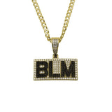 Ari&Lia Single & Trendy 18K Gold Over Silver BLM Pendant With Curb Chain. 2.5 Cubic Zirconia BLM-GPSS