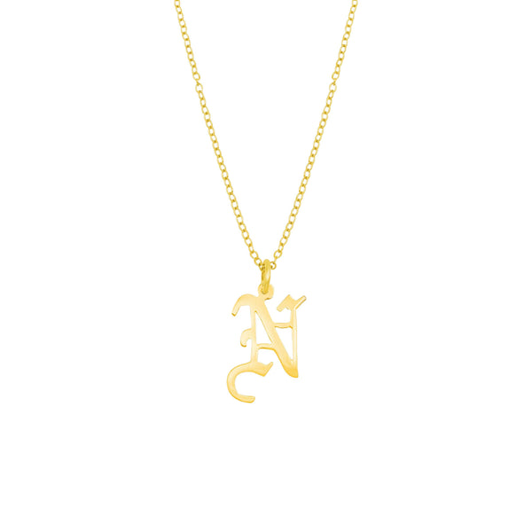 Ari&Lia Single & Trendy 18K Gold Over Silver Gothic Initial Necklace