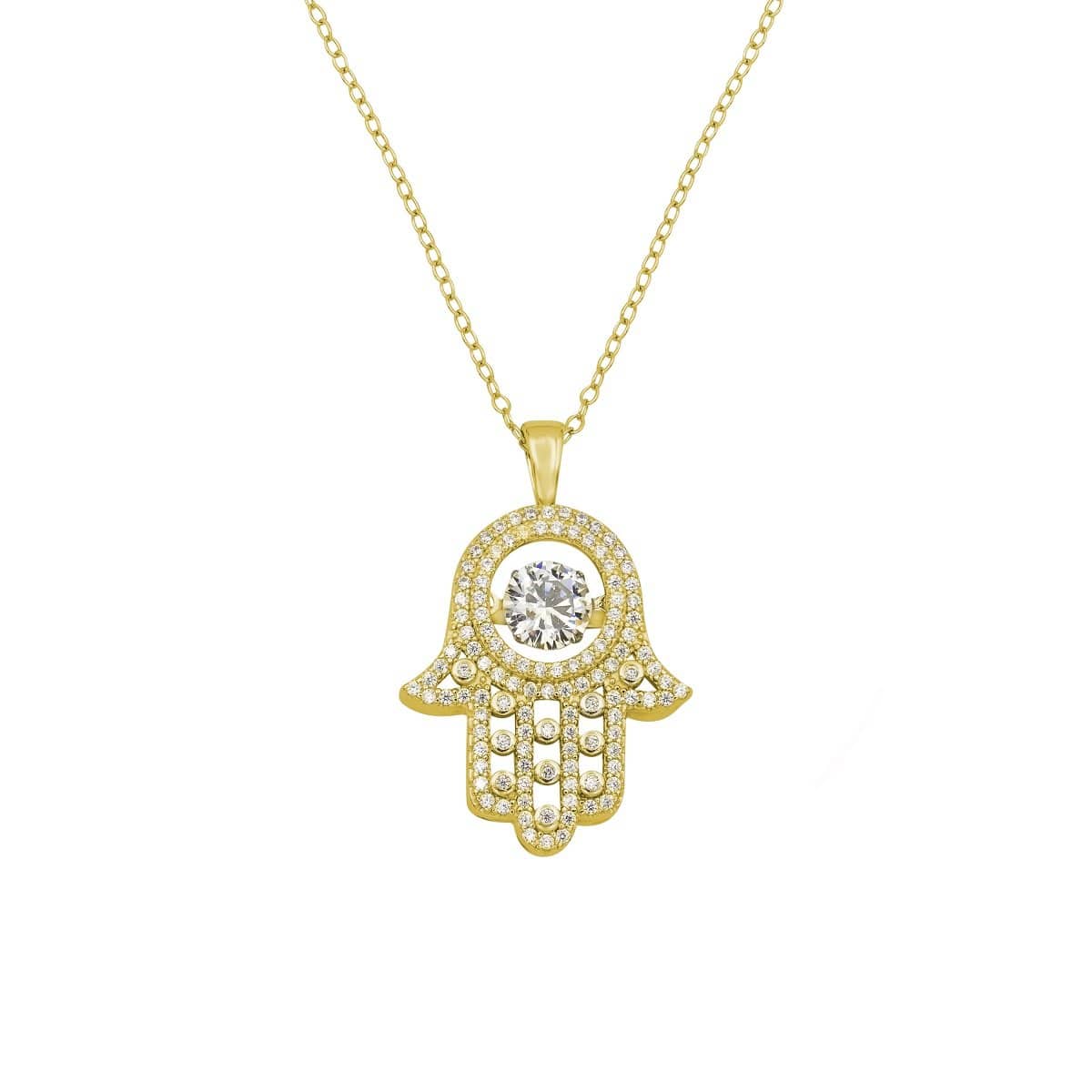 Ari&Lia Single & Trendy 18K Gold Over Silver Hamsa Pendant With Cubic Zirconia 11023-GPSS