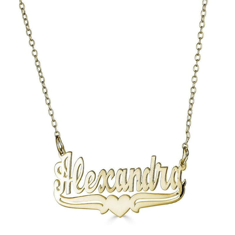 Ari&Lia Single & Trendy 18K Gold Over Silver Single High Polish Name Necklace With Underline Heart NP90023-GPSS