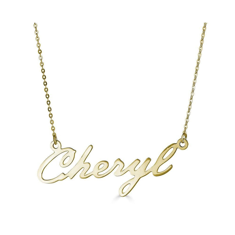 Ari&Lia Single & Trendy 18K Gold Over Silver Single High Polish Script Cheryl NP30539-GPSS