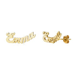 Ari&Lia Stud Earrings 18K Gold Over Silver Mini Script Curved Post Earrings NE30539-CURVED-BRS-GPSS