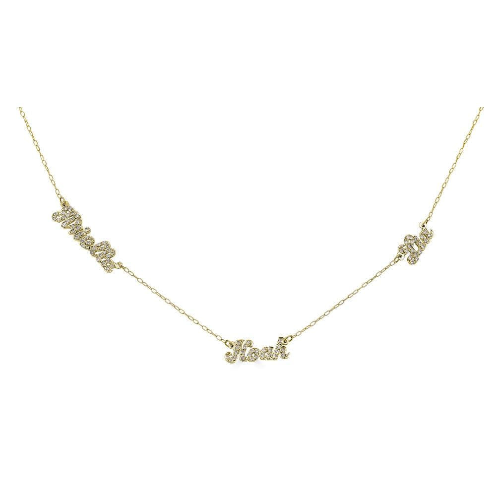 Ari&Lia Trendy 18K Gold Over Silver Script Mini Name Necklace With Cz's NP90043-SCRIPT-CZ-GPSS