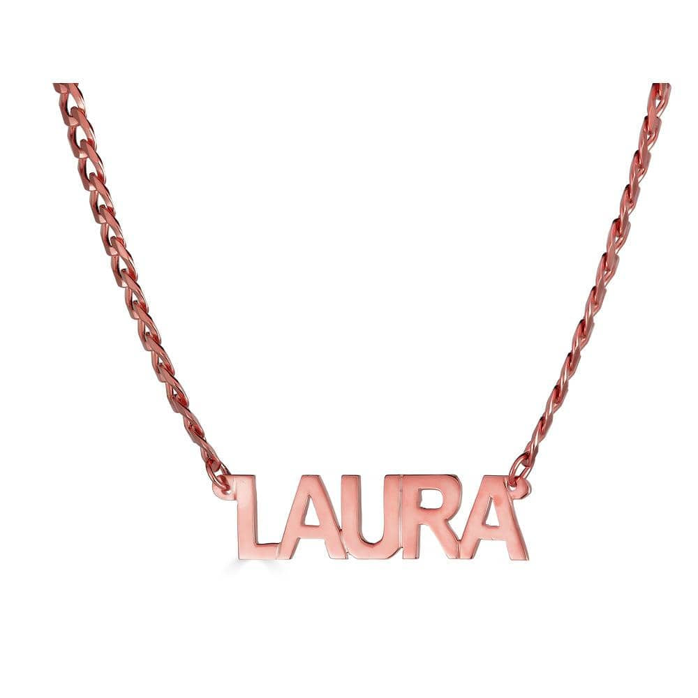 Ari&Lia CURB CHAINS 18K Rose Gold Over Silver Single Block High Polish Name Necklace With Curb Chain NP5-CURB-RG