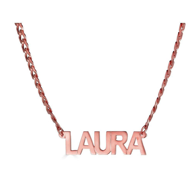 Ari&Lia CURB CHAINS 18K Rose Gold Over Silver Single Block High Polish Name Necklace With Curb Chain NP5-CURB-RG