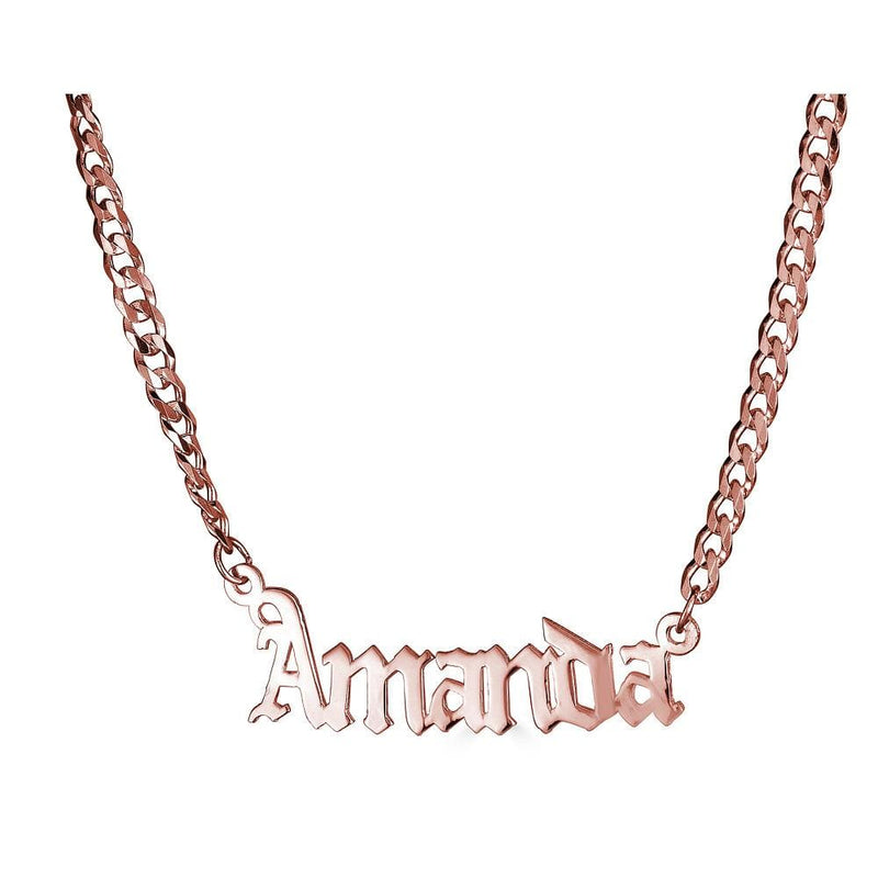 Ari&Lia CURB CHAINS 18K Rose Gold Over Silver Single Plate High Polish Gothic Name Necklace With Curb Chain NP30578-Curb-RG