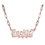 Ari&Lia Kids Name Necklace 18K Rose Gold Over Silver Paper Clip Kids Single Name Necklace With Diamond Accent. 873-PPC-KIDS-RG