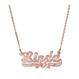 Ari&Lia Kids Name Necklace 18K Rose Gold Over Silver Single Plated Kids Name Necklace with Brush Diamond Cut 01Q833-KIDS-RG