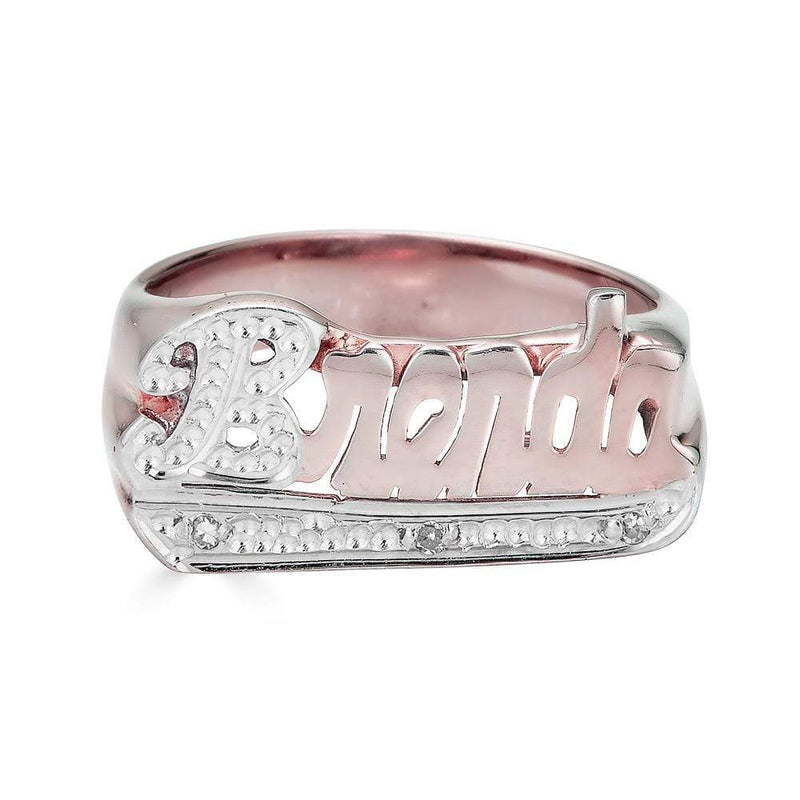Ari&Lia Name Rings 18K Rose Gold Over Silver Script Name Ring With Diamond Accent NR90623-RG