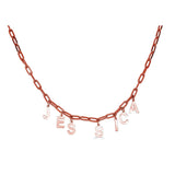 Ari&Lia PAPERCLIP COLLECTION 18K Rose Gold Over Silver Block Spaced Out Name Necklace with Paper Clip Chain P5050-PPC-RG