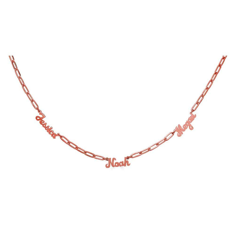 Ari&Lia PAPERCLIP COLLECTION 18K Rose Gold Over Silver Script High Polish Three Name Necklace with Paper Clip Chain NP90043-PPC-Script-RG