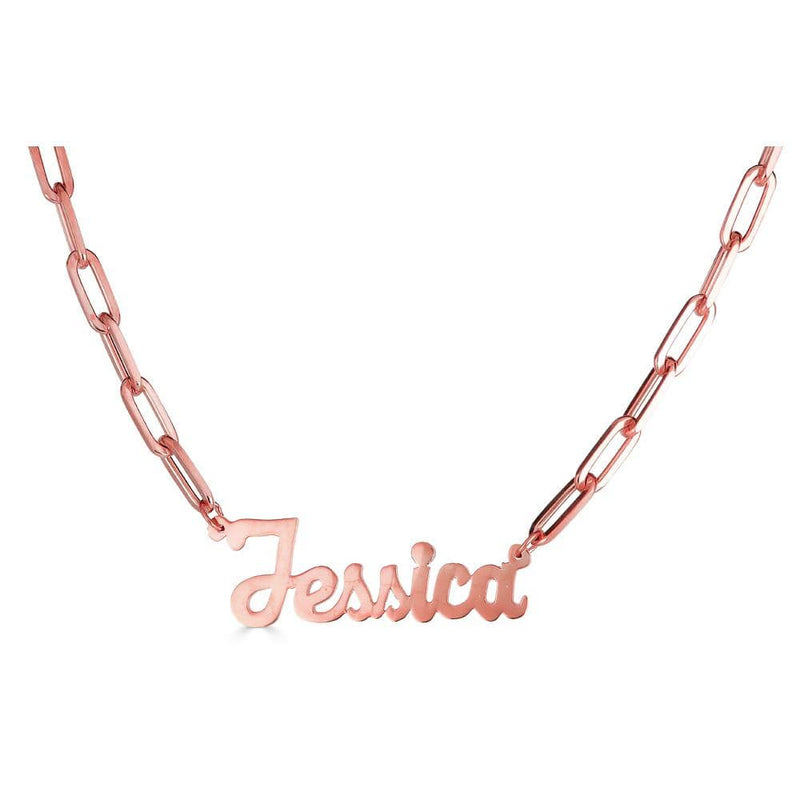 Ari&Lia PAPERCLIP COLLECTION 18K Rose Gold Over Silver Single Plated Script High Polish Name Necklace with Paper Clip Chain NP90580-PPC-RG