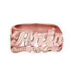 Ari&Lia Rings 18K Rose Gold Over Silver Script Name Ring with Diamond Accent On First Letter And Underline NR90626-RG